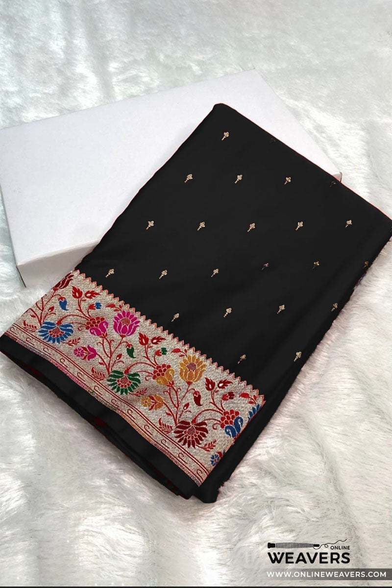 Black Banarasi silk saree with designer meenakari border