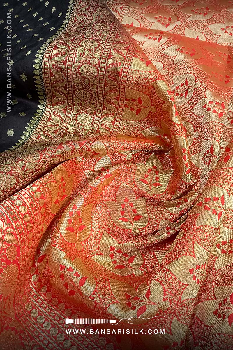 Black And Red Banarasi Saree design for Wedding parties at best price guaranteed