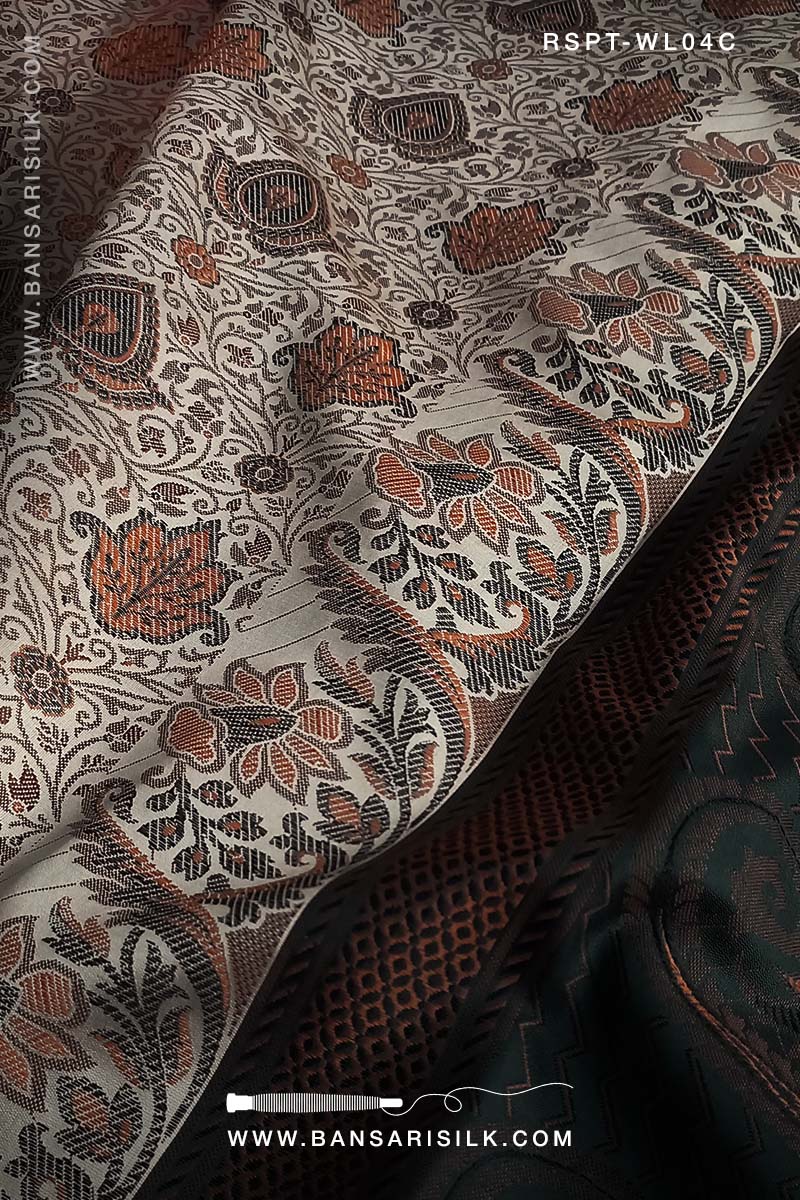 Cream and black Resham Banarasi Silk Saree soft and lightweight for office and events 
