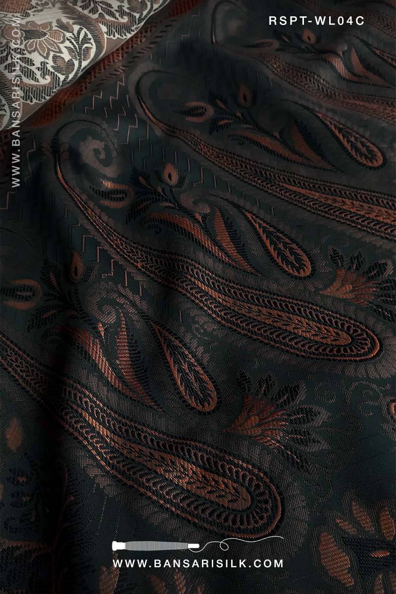 Cream and black Resham Banarasi Silk Saree soft and lightweight for office and events 