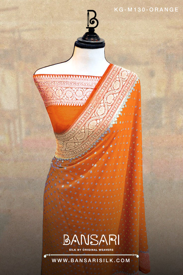 Georgette Saree, Orange Saree, Wedding Saree, Banarasi Saree, Khaddi, Handloom Saree, Manufacturer