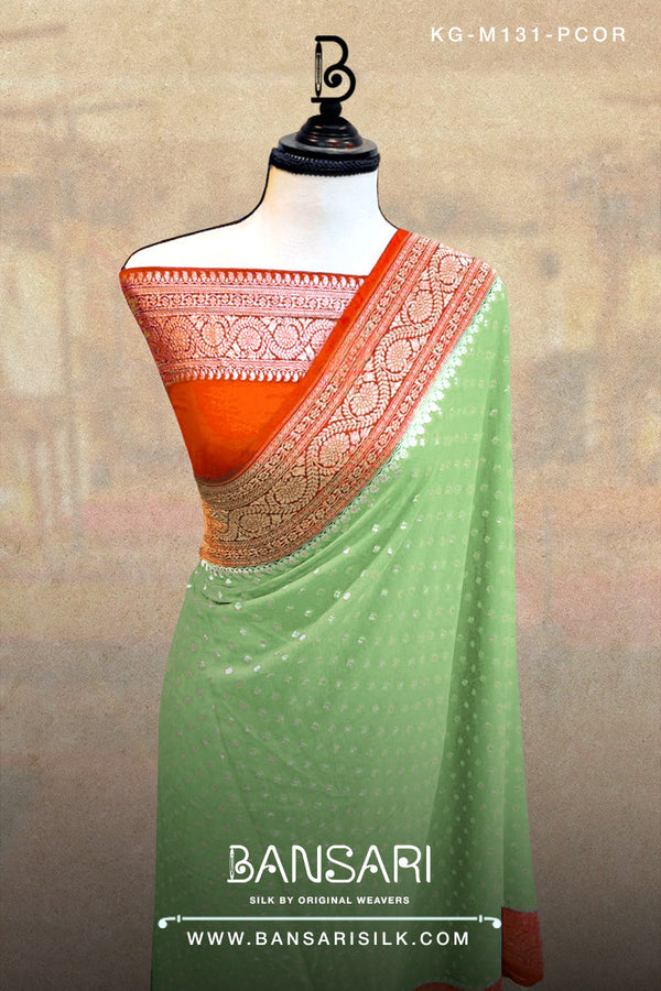 Georgette Saree, Pista Green Saree, Orange Saree, Wedding Saree, Banarasi Saree, Khaddi, Handloom Saree, Manufacturer