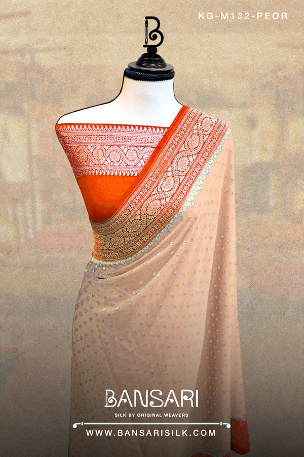 Georgette Saree, Peach Saree, Orange Saree, Wedding Saree, Banarasi Saree, Khaddi, Handloom Saree, Manufacturer