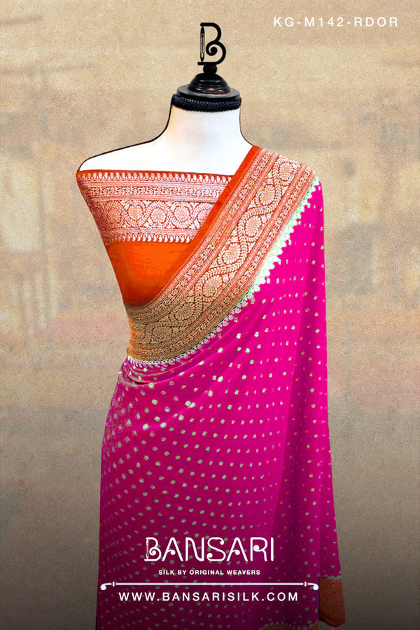 Georgette Saree, Pink Saree, Orange Saree, Wedding Saree, Banarasi Saree, Khaddi, Handloom Saree, Manufacturer