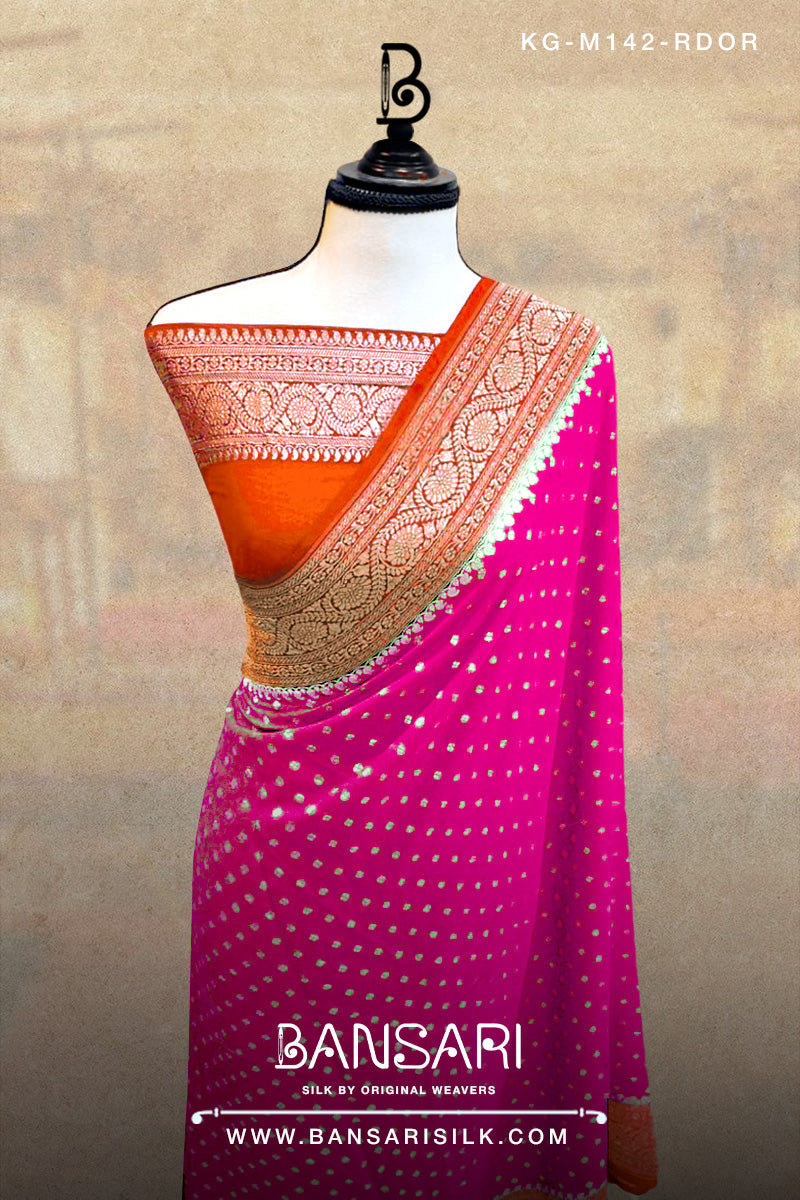 Georgette Saree, Pink Saree, Orange Saree, Wedding Saree, Banarasi Saree, Khaddi, Handloom Saree, Manufacturer