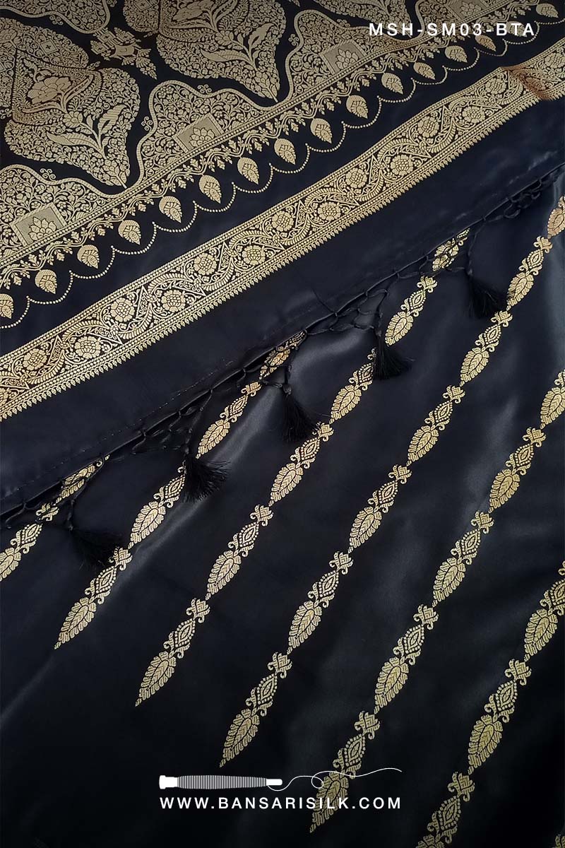 Black Saree, Mashru Silk, Mashru Saree, Mashru Banarasi Saree, Banarasi Mashru Silk Saree, Banarasi Saree Manufacturer
