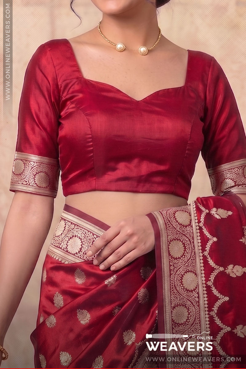 Red Banarasi Mashru Satin Silk blouse manufacturer