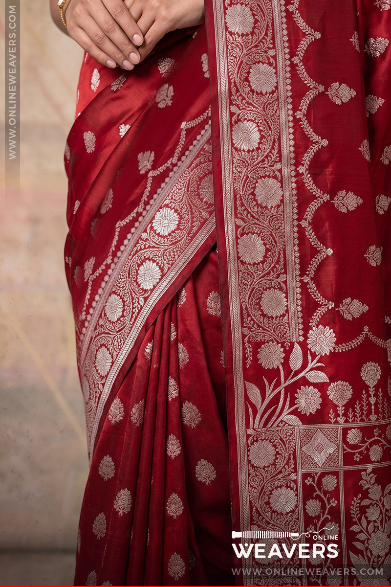 Red Banarasi Mashru Satin Silk Saree manufacturer