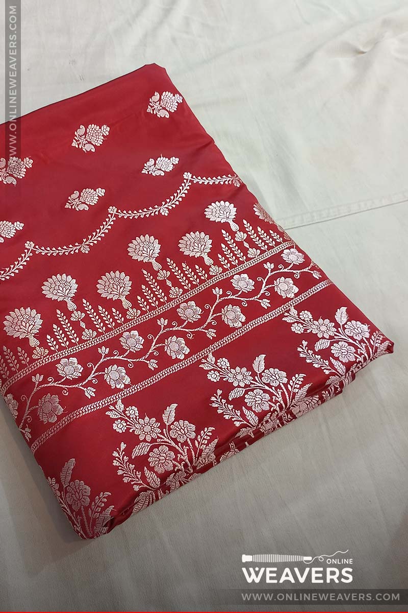 Red Banarasi Mashru Satin Silk Saree manufacturer
