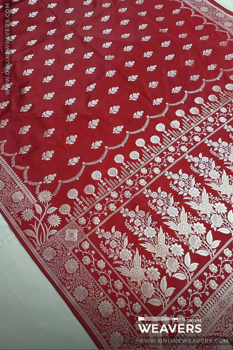 Red Banarasi Mashru Satin Silk Saree manufacturer