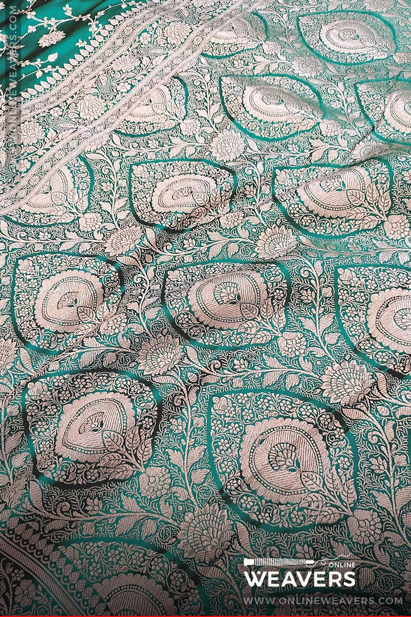 Sapphire Green Banarasi Mashru Silk Saree, green saree, mashru saree, banarasi saree
