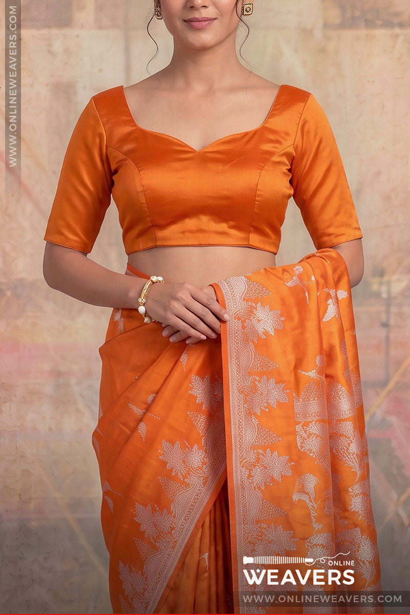 Orange Banarasi silk saree, orange mashru saree, orange saree, bollywood saree, wedding saree, designer sari
