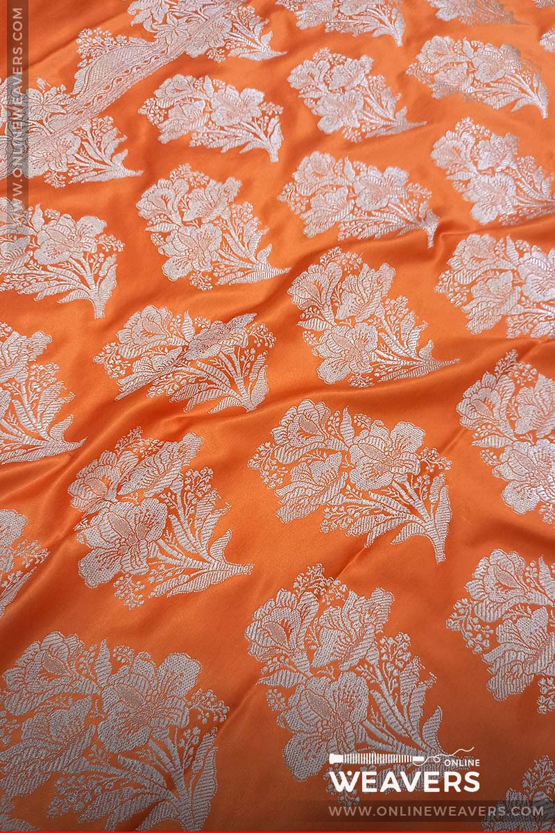 Orange Banarasi silk saree, orange mashru saree, orange saree, bollywood saree, wedding saree, designer sari