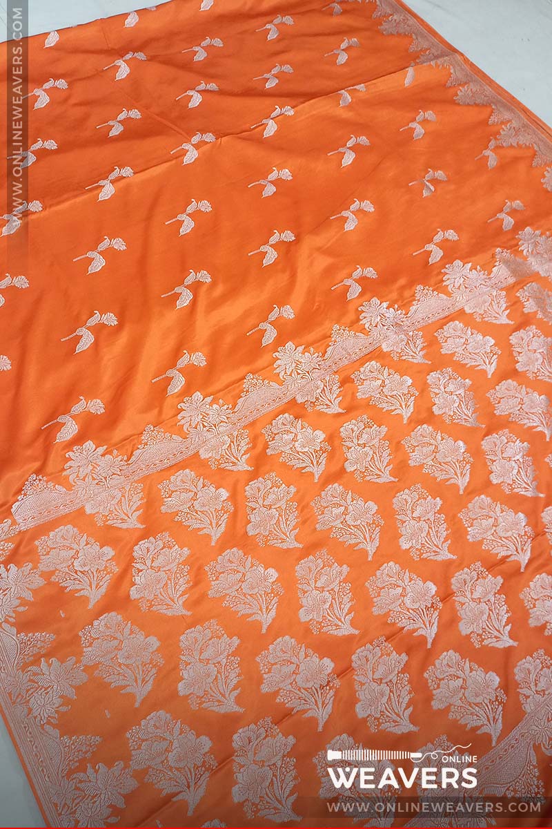 Orange Banarasi silk saree, orange mashru saree, orange saree, bollywood saree, wedding saree, designer sari