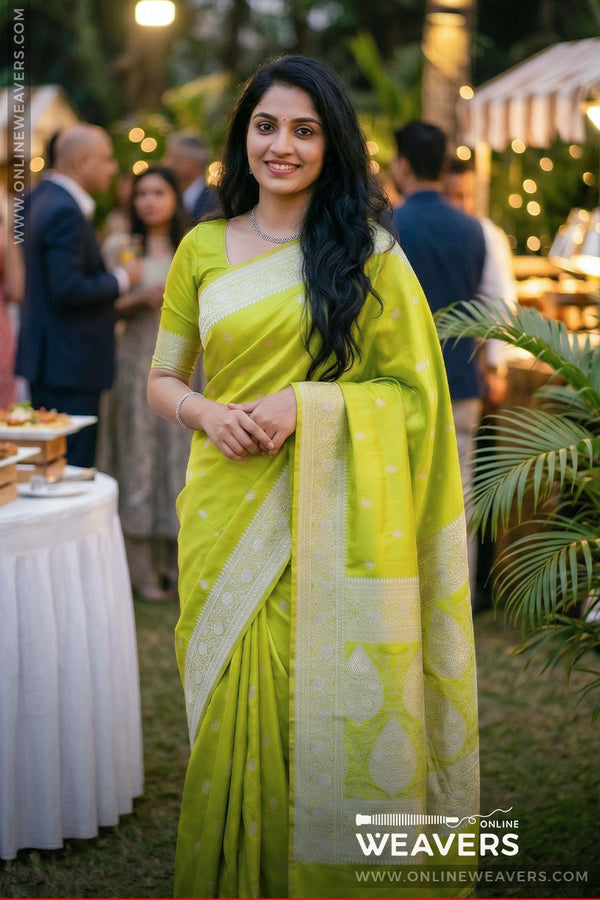 Diya Mirza lime green Saree, Banarasi Lime Green saree, bollywood saree, Banarasi saree