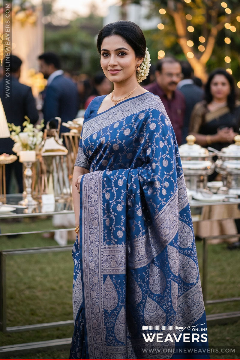 Blue Saree, Bollywood saree, Sapphire blue sari, Banarasi saree, mashru silk