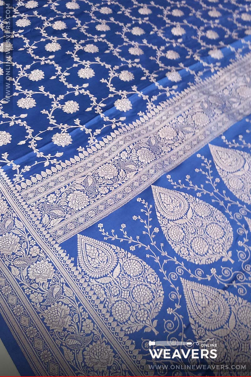 (Pallu): Blue Saree, Bollywood saree, Sapphire blue sari, Banarasi saree, mashru silk