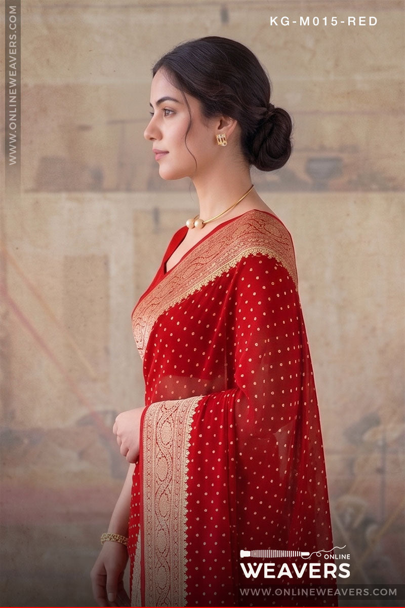Red Georgette Saree | KG-M015-RED