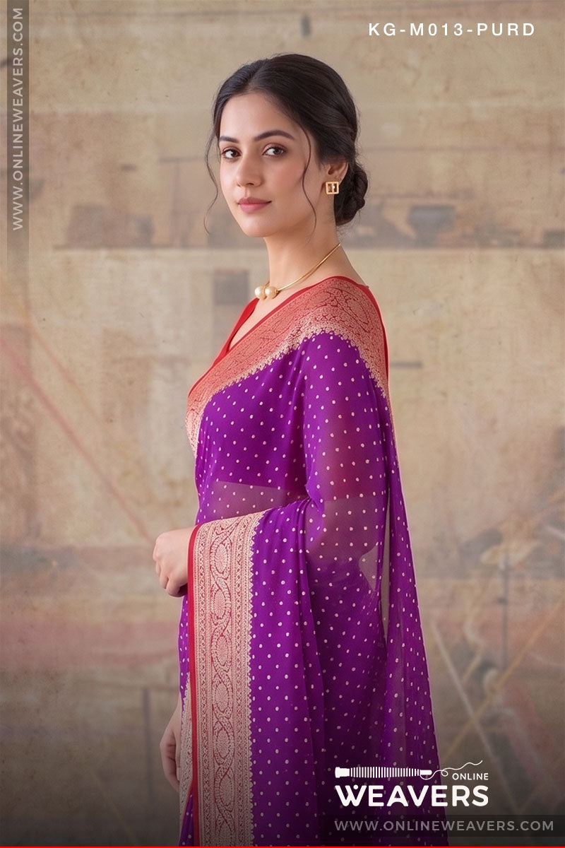 Purple Red Khaddi Georgette Saree manufacturer from Banaras -onlineweavers.com
