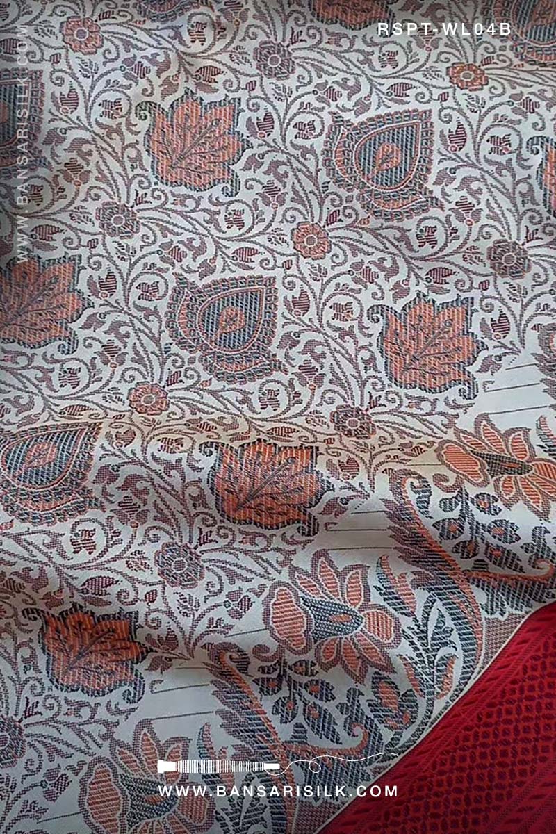 Red and off white Banarasi Resham Silk Saree soft and lightweight for office and events 