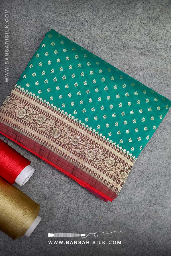 Sea Green - Red Banarasi Saree Design For Wedding And Bollywood Event