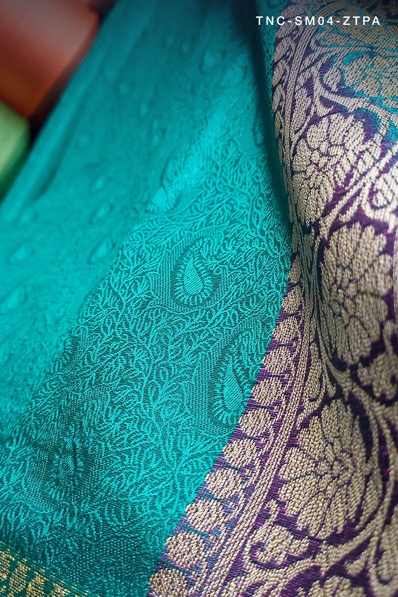 Green Saree, Green Banarasi Saree, Tanchoi Saree, Green Silk Saree, Green Saree for wedding, magenta Banarasi saree, Sea Green Saree 