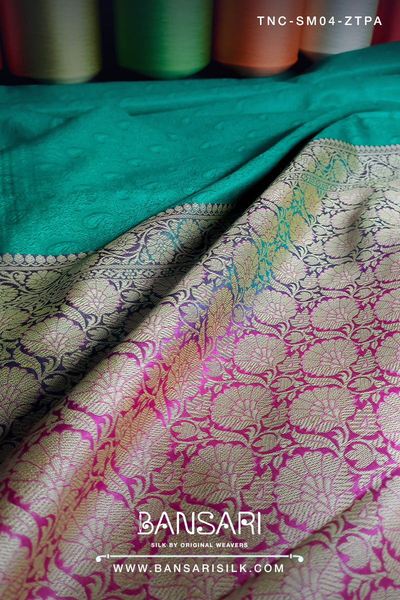 Green Saree, Green Banarasi Saree, Tanchoi Saree, Green Silk Saree, Green Saree for wedding, magenta Banarasi saree, Sea Green Saree 